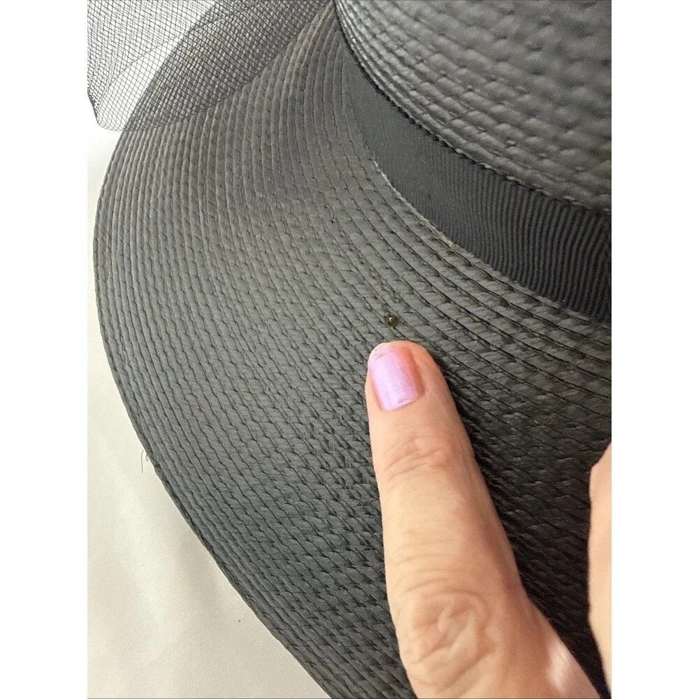 Women's ROC Black Church Hat with Bow Size 6 1/2 Wide Brim